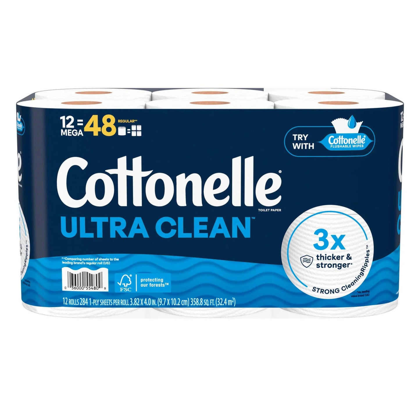 Ultra Clean Toilet Paper, Strong Toilet Tissue, 12 Mega Rolls