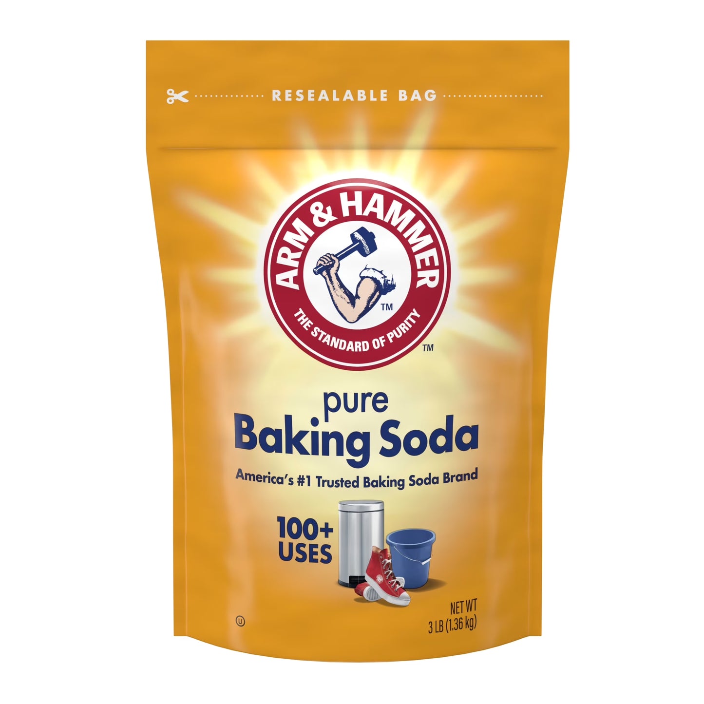 Pure Baking Soda, for Baking, Cleaning & Deodorizing, 3 Lb Resealable Bag