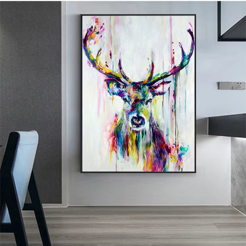 Art Prints Pop Wall Posters for Kids Room Watercolor Animals Canvas Paintings Elephant and Deer Abstract Graffiti