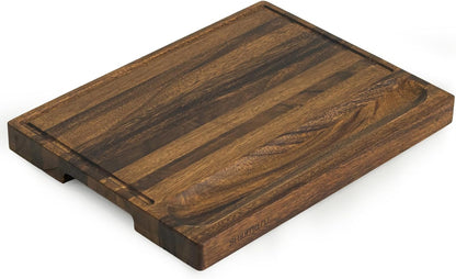 Tropical Walnut Wood Cutting Board – 17X13X1.6" Charcuterie | Handmade in Bali - Silky-Smooth, Juice Groove, Sorting Compartment, Knife‑Friendly, Ergonomic Grips & Non‑Slip Feet
