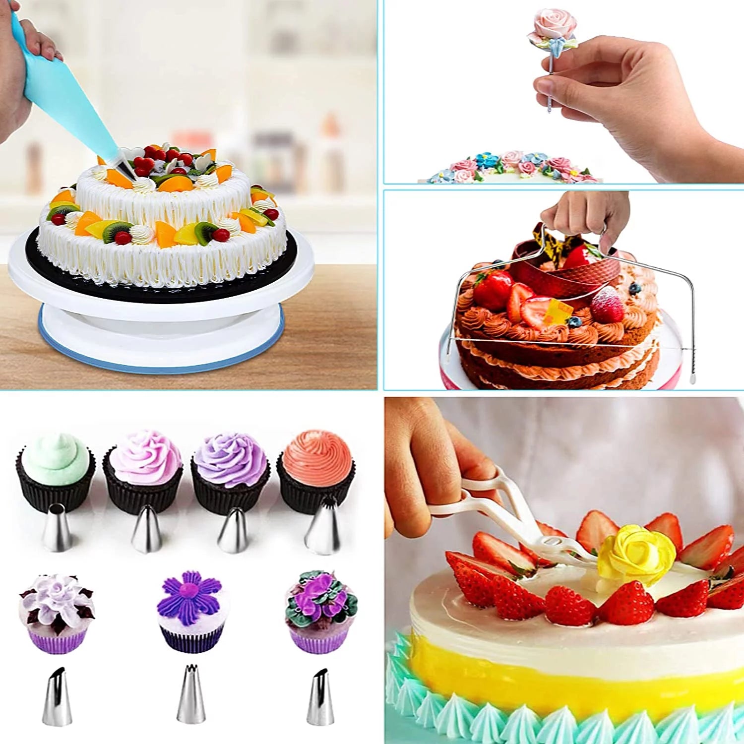 Cake Decorating Kit,132Pcs Cake Decorating Tools with Cake Turntable Stand Icing Piping Bags and Tips Set Baking Supplies Set for Beginner and Cake-Lover