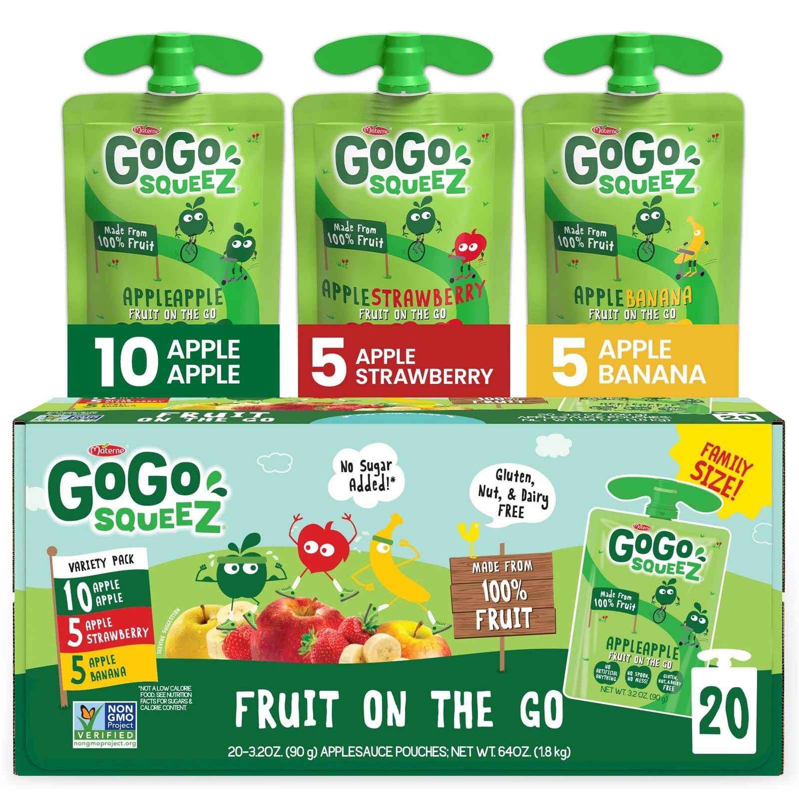 Gogo Squeez Applesauce and Fruit Puree Variety Pack, Apple, Banana & S