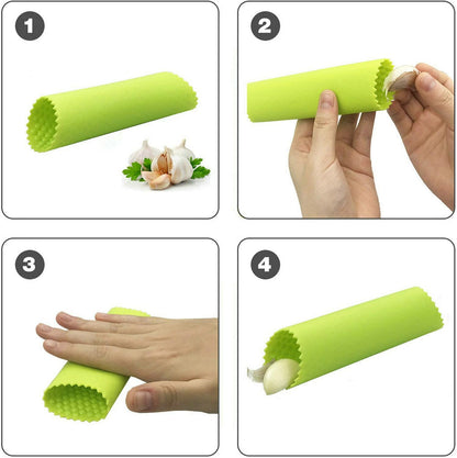 Garlic Press Rocker, Stainless Steel Garlic Mincer Garlic Crusher, Garlic Chooper with Peeler and Scraper Brush, Garlic Press with Ergonomic Handle, Innovative Kitchen Gadgets