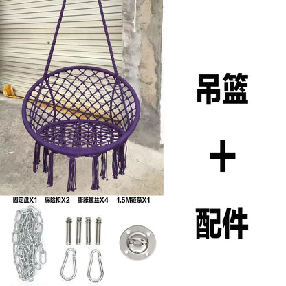 ‌Nordic Style Hanging Basket, Handmade Cotton Rope Swing Chair, Balcony Relaxation Cradle, Boho Indoor Fringe Hanging Chair