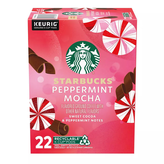 Starbucks Peppermint Mocha Flavored Coffee, Keurig K-Cup Coffee Pods, 22 Count