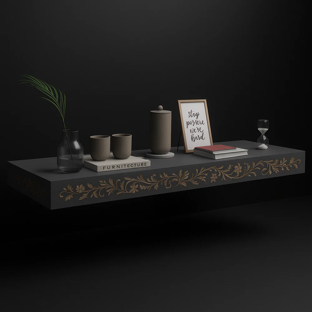 Custom Engraved Gray MDF Floating Wall Shelf Modern Decorative Display