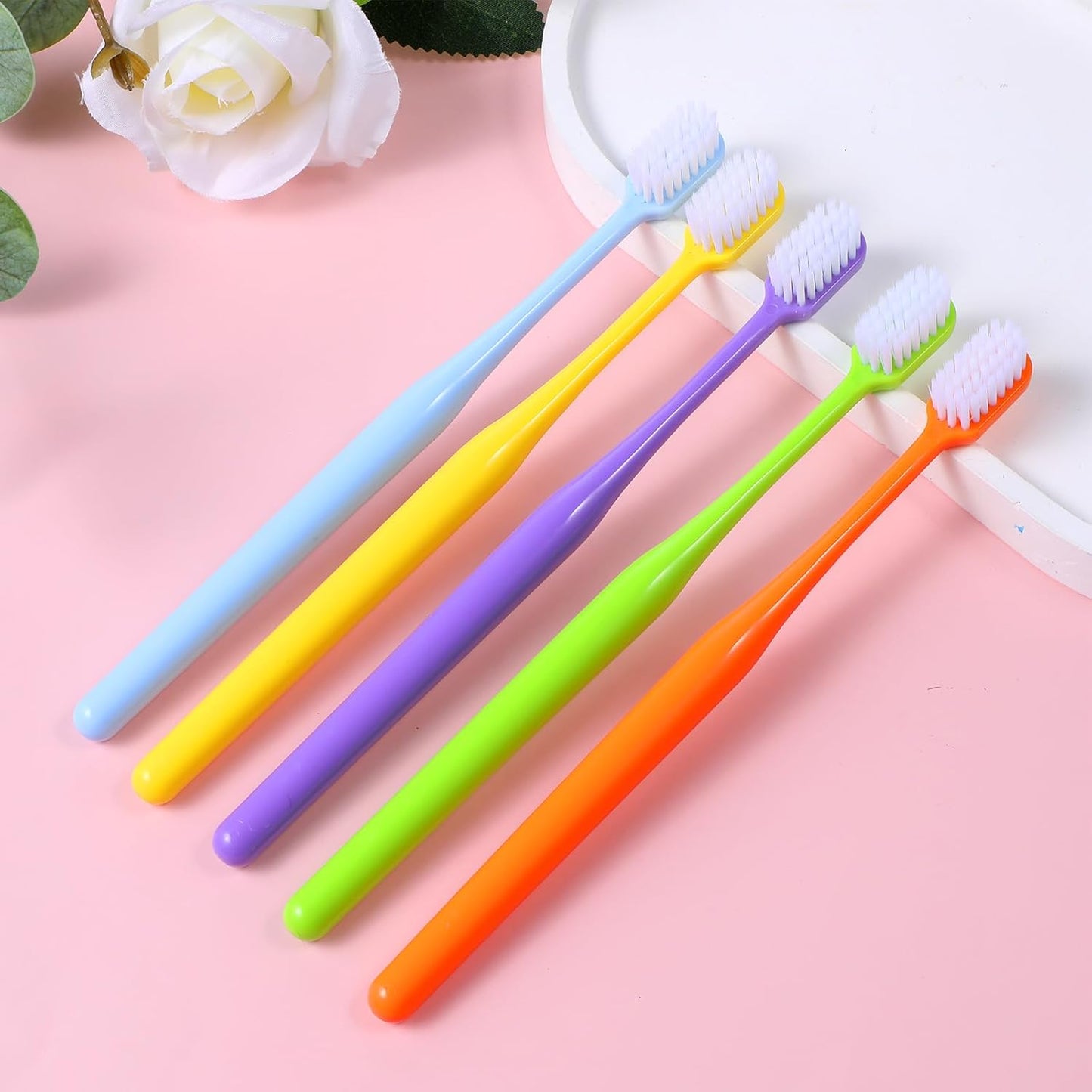 5 Pack Classic Manual Toothbrush Soft Bristles Clean Tooth Brush with Ergonomic Plastic Handle for Adults and Kids, Colorful