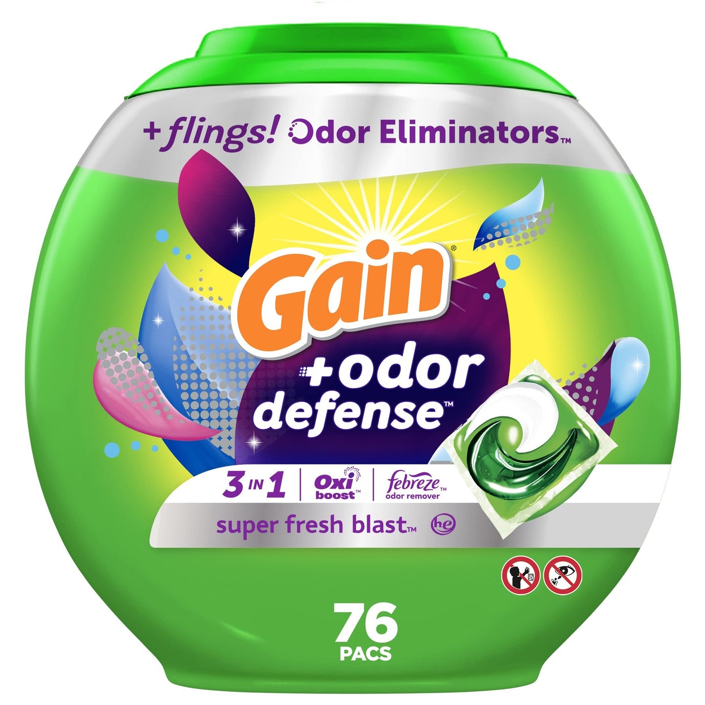Gain Odor Defense Laundry Detergent Pods 76 Count Super Fresh Blast Scent