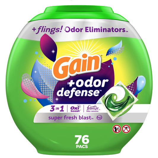 Gain Odor Defense Laundry Detergent Pods 76 Count Super Fresh Blast Scent