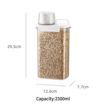 1Pc Cereal Containers Storage, Airtight Grain Jar with Measuring Cup Kitchen Organizers for Oatmeal, Grain, Flour, Pet Food