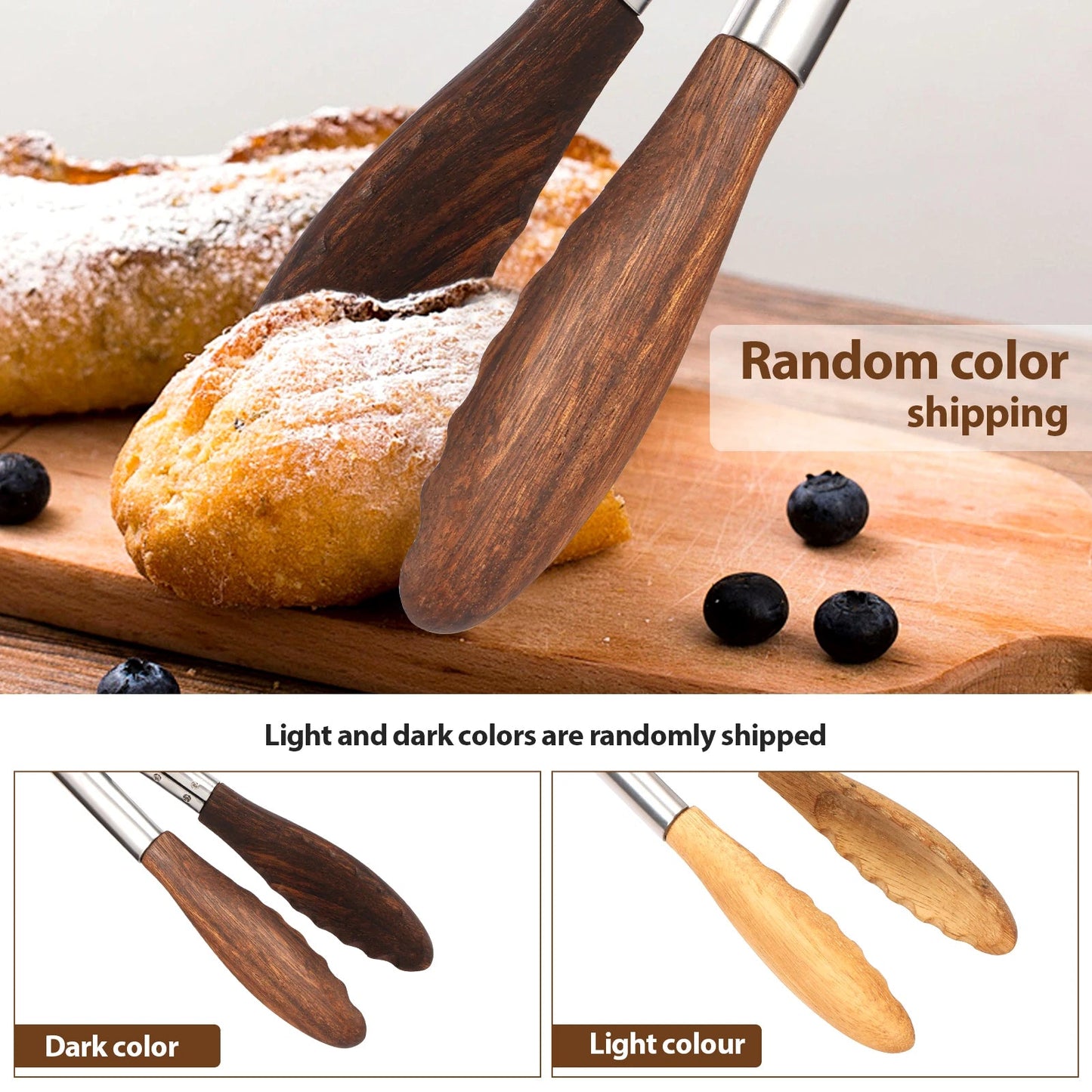 2Pcs Kitchen Wooden Tongs for Cooking - Nonstick Kitchen Salad Tongs for Serving Food, Grilling, Cooking, BBQ and Tossing Salad - Made of Natural Walnut Wood