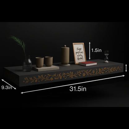 Custom Engraved Gray MDF Floating Wall Shelf Modern Decorative Display