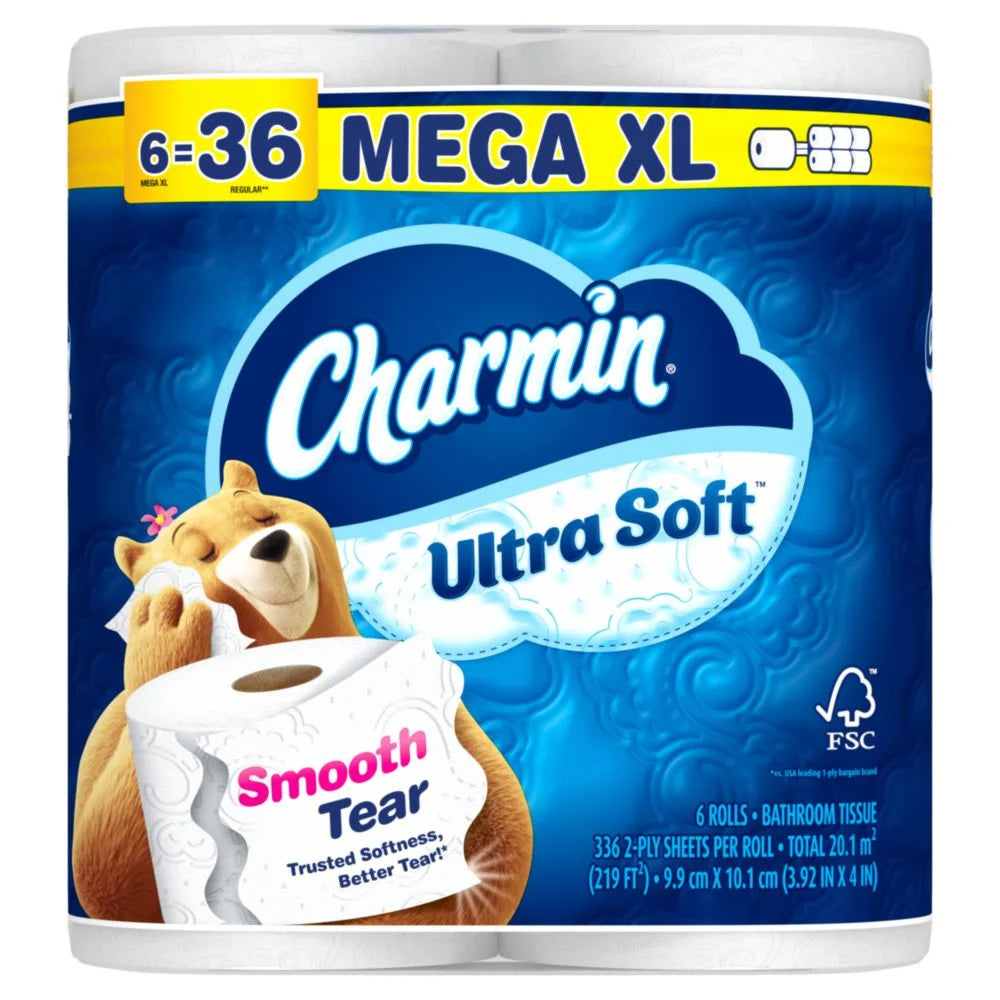 Ultra Soft Toilet Paper 6 Mega XL Rolls, 336 Sheets per Roll