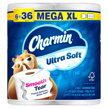 Ultra Soft Toilet Paper 6 Mega XL Rolls, 336 Sheets per Roll