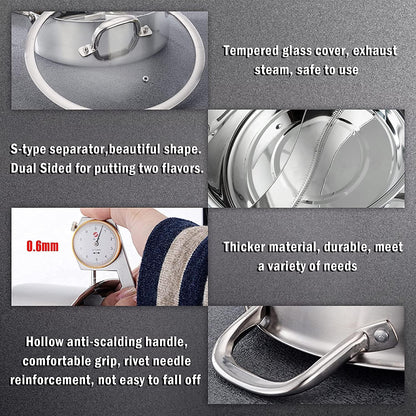 13Inch Hot Pot with Divider Lid Stainless Steel Shabu Shabu Pot for Induction Cooktop Gas Stove Kitchen Cooker, Dual Sided Soup Cookware with 2 Soup Ladles