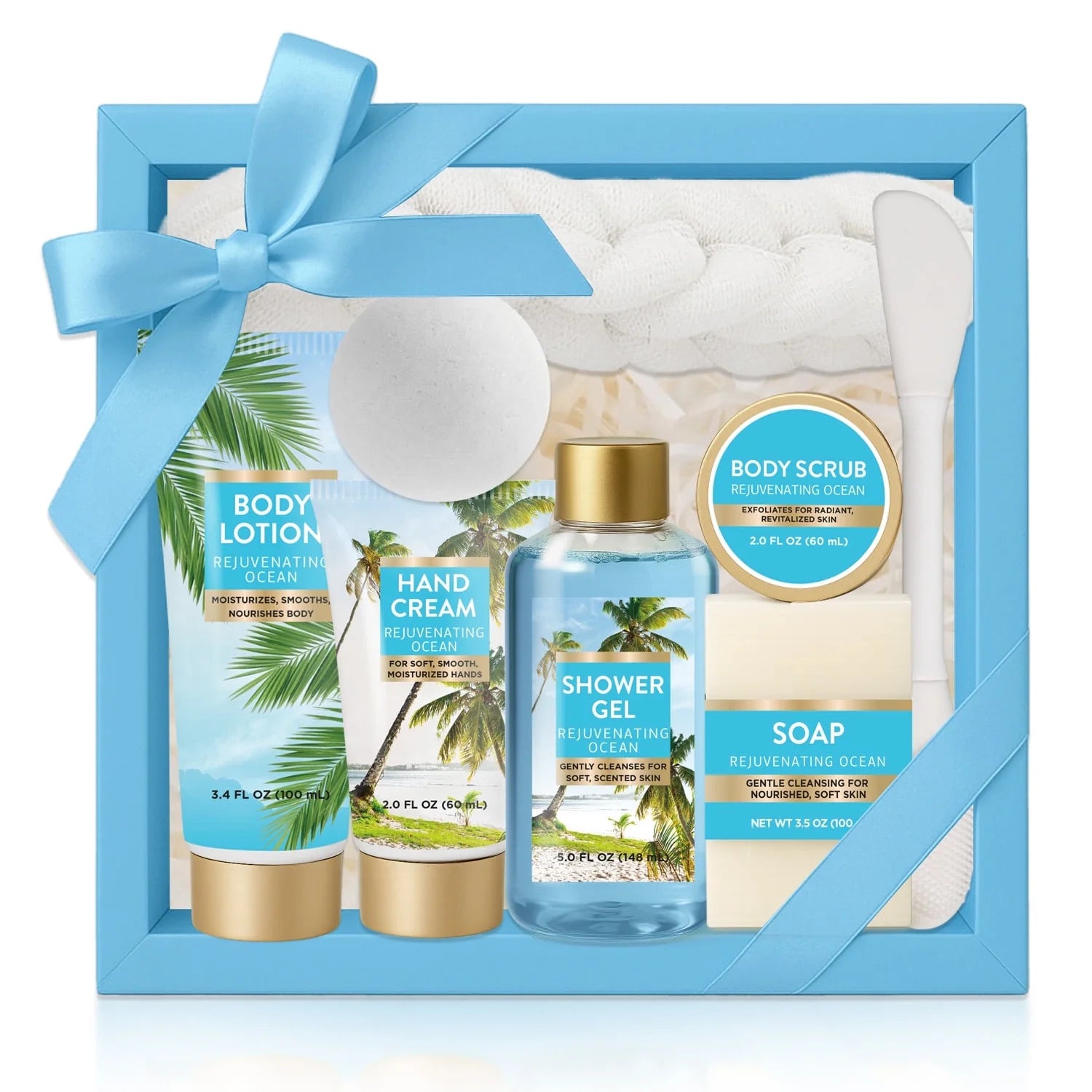 Christmas Day Gift Baskets for Women, Fresh Ocean Bath Body Care Sets for Her, 8 Pcs