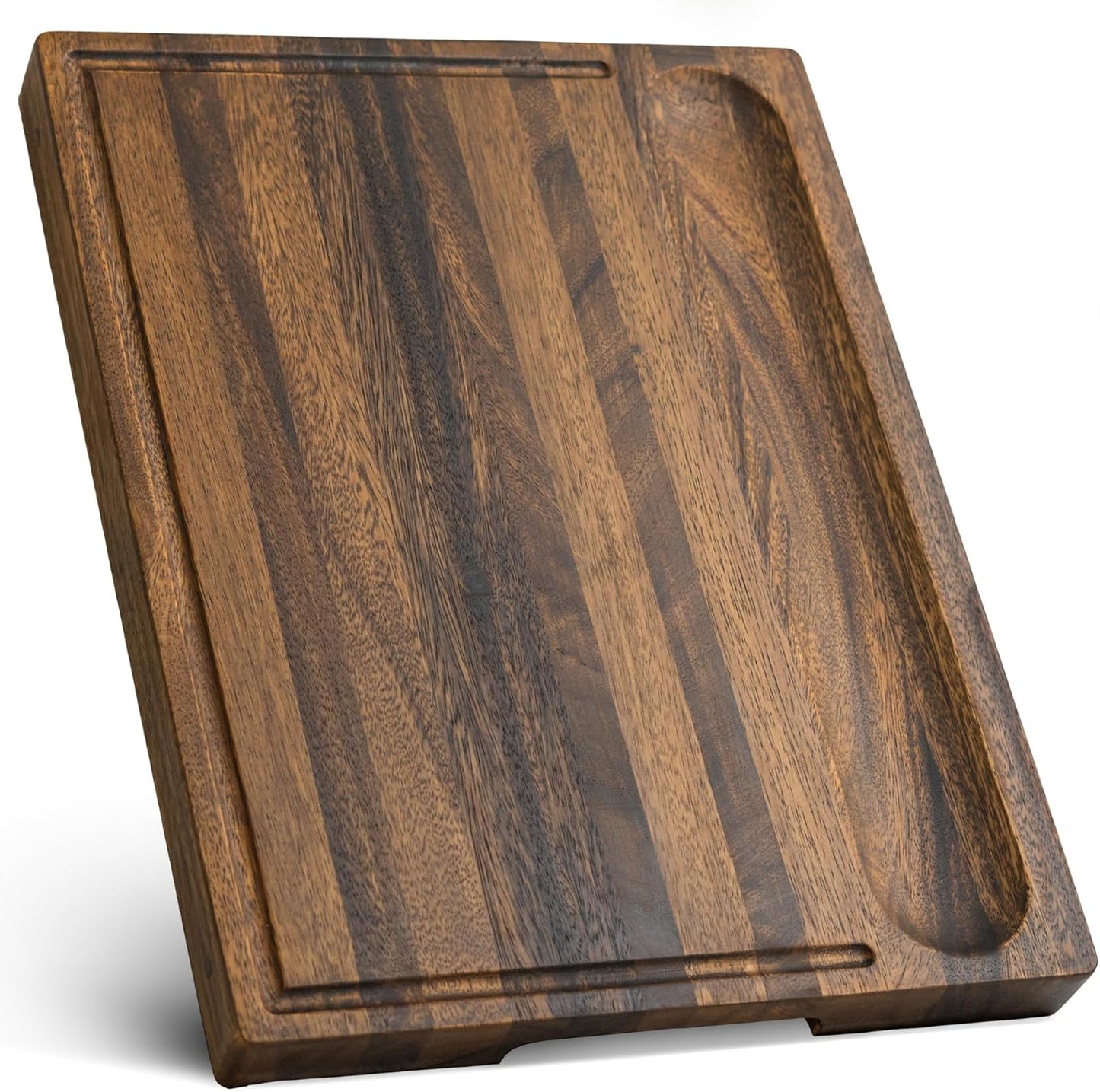 Tropical Walnut Wood Cutting Board – 17X13X1.6" Charcuterie | Handmade in Bali - Silky-Smooth, Juice Groove, Sorting Compartment, Knife‑Friendly, Ergonomic Grips & Non‑Slip Feet