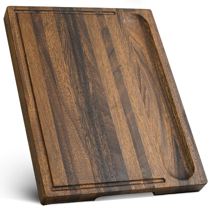 Tropical Walnut Wood Cutting Board – 17X13X1.6" Charcuterie | Handmade in Bali - Silky-Smooth, Juice Groove, Sorting Compartment, Knife‑Friendly, Ergonomic Grips & Non‑Slip Feet