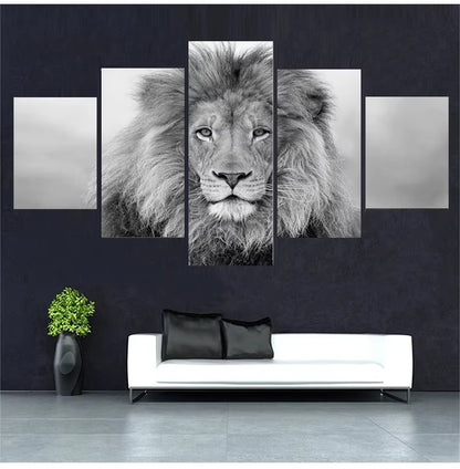 Black and White Animals Modular Canvas Pictures Art 5 Pieces Lion Poster Decor Living Room Wall HD Printing Paintings Framework