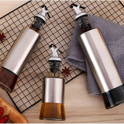 Stainless Steel Glass Oil Bottle for Kitchen Use
