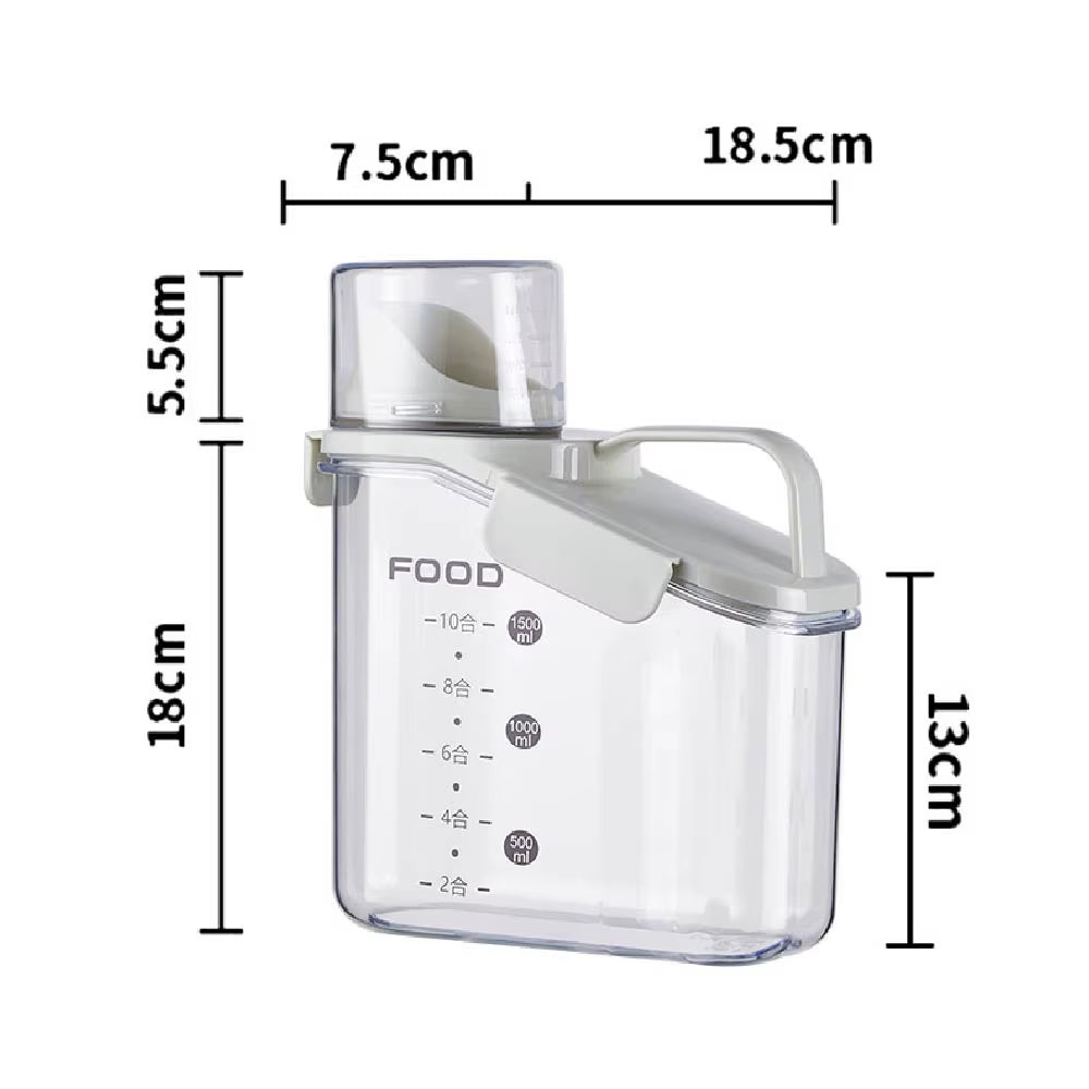 1Pc Cereal Containers Storage, Airtight Grain Jar with Measuring Cup Kitchen Organizers for Oatmeal, Grain, Flour, Pet Food