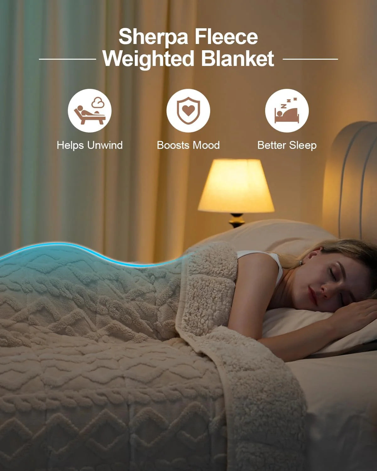 Cream White Cottonblue Weighted Blanket for Adults Queen Size 6.61 Pound, Soft Fluffy Sherpa Fleece Jacquard Weighted Blankets Throw 27"X40" for Sleep Relax, Fuzzy Warm Arch Heavy Blanket for Bed Couch, Cream White