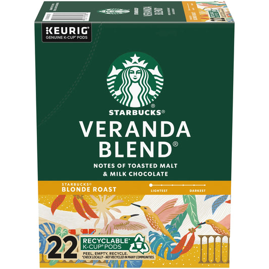 Starbucks Veranda Blend, Blonde Roast Coffee, Keurig K-Cup Single Serve Coffee Pods, 22 Count