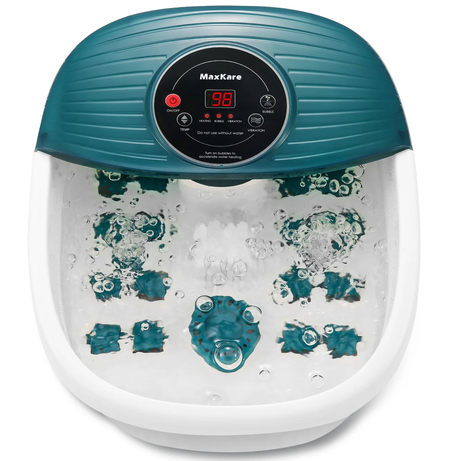 Foot Soak Spa Bath Massager with Heat, Bubbles, and Vibration, Digital Temperature Control, 16 Detachable Massage Rollers, Soothe and Comfort Feet - Green