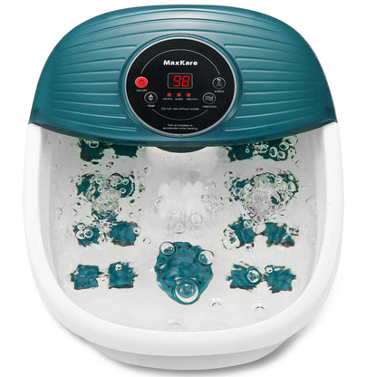 Foot Soak Spa Bath Massager with Heat, Bubbles, and Vibration, Digital Temperature Control, 16 Detachable Massage Rollers, Soothe and Comfort Feet - Green