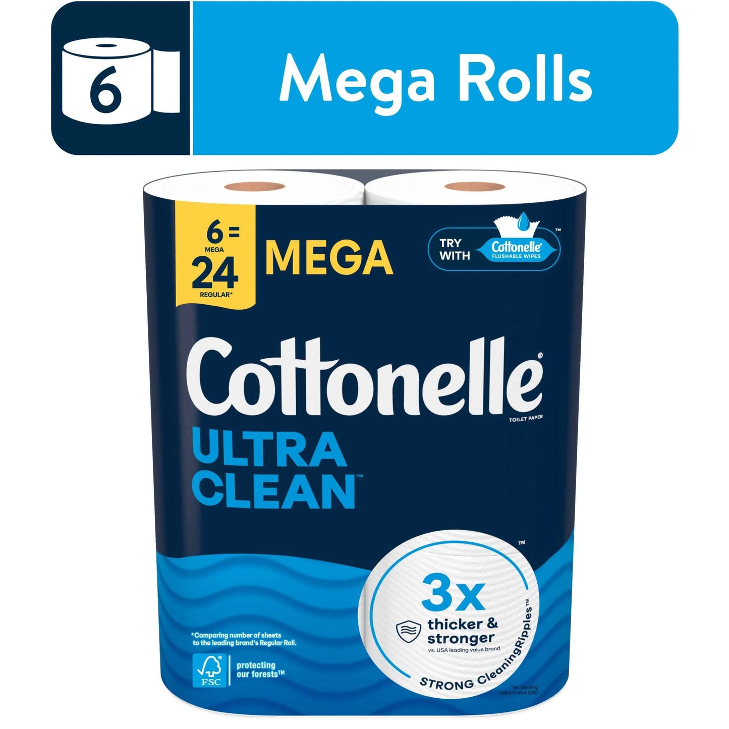 Ultra Clean Toilet Paper, Strong Toilet Tissue, 6 Mega Rolls