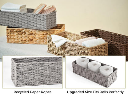 round Paper Rope Toilet Tank Topper Basket, Wicker Basket for Bathroom, Gray, 2-Pack