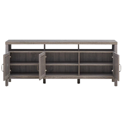 Universal TV Stand Cabinet Television Media Console with 3 Rattan Doors Grey