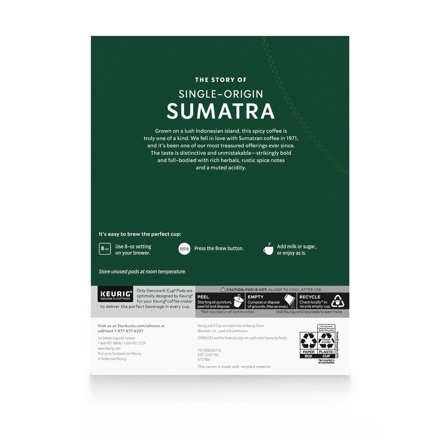 Starbucks Sumatra, Dark Roast K-Cup Coffee Pods, 32 Count K Cups