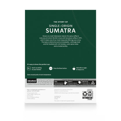 Starbucks Sumatra, Dark Roast K-Cup Coffee Pods, 32 Count K Cups