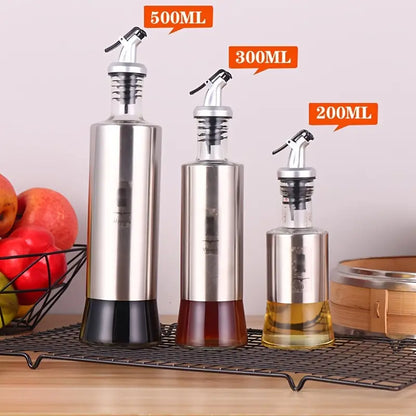Stainless Steel Glass Oil Bottle for Kitchen Use