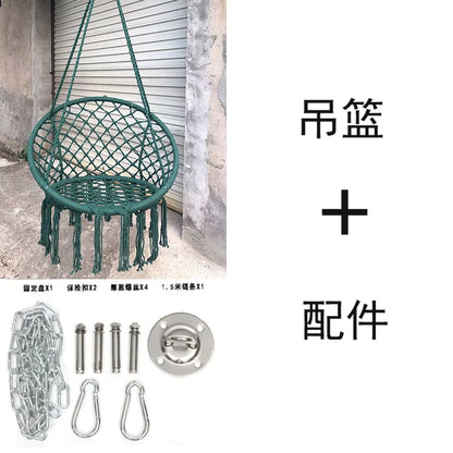 ‌Nordic Style Hanging Basket, Handmade Cotton Rope Swing Chair, Balcony Relaxation Cradle, Boho Indoor Fringe Hanging Chair