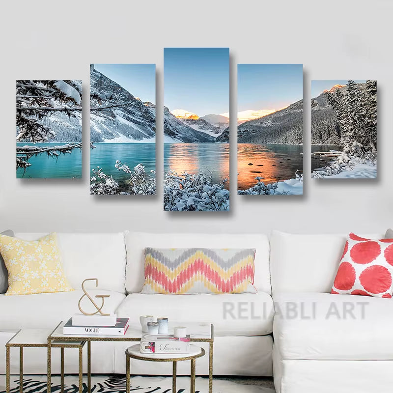 Landscape Canvas Posters Home Decor 5 Pieces Natural Lake Paintings Wall Art Scenery Pictures Modular Living Room Decor Unframed