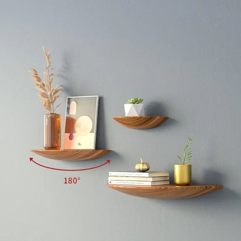 1PC Semicircle Wooden Wall Shelf Background Wall Hanging Projector Display Stand Suspension Home Decoration Storage Organization
