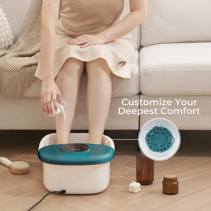 Foot Soak Spa Bath Massager with Heat, Bubbles, and Vibration, Digital Temperature Control, 16 Detachable Massage Rollers, Soothe and Comfort Feet - Green