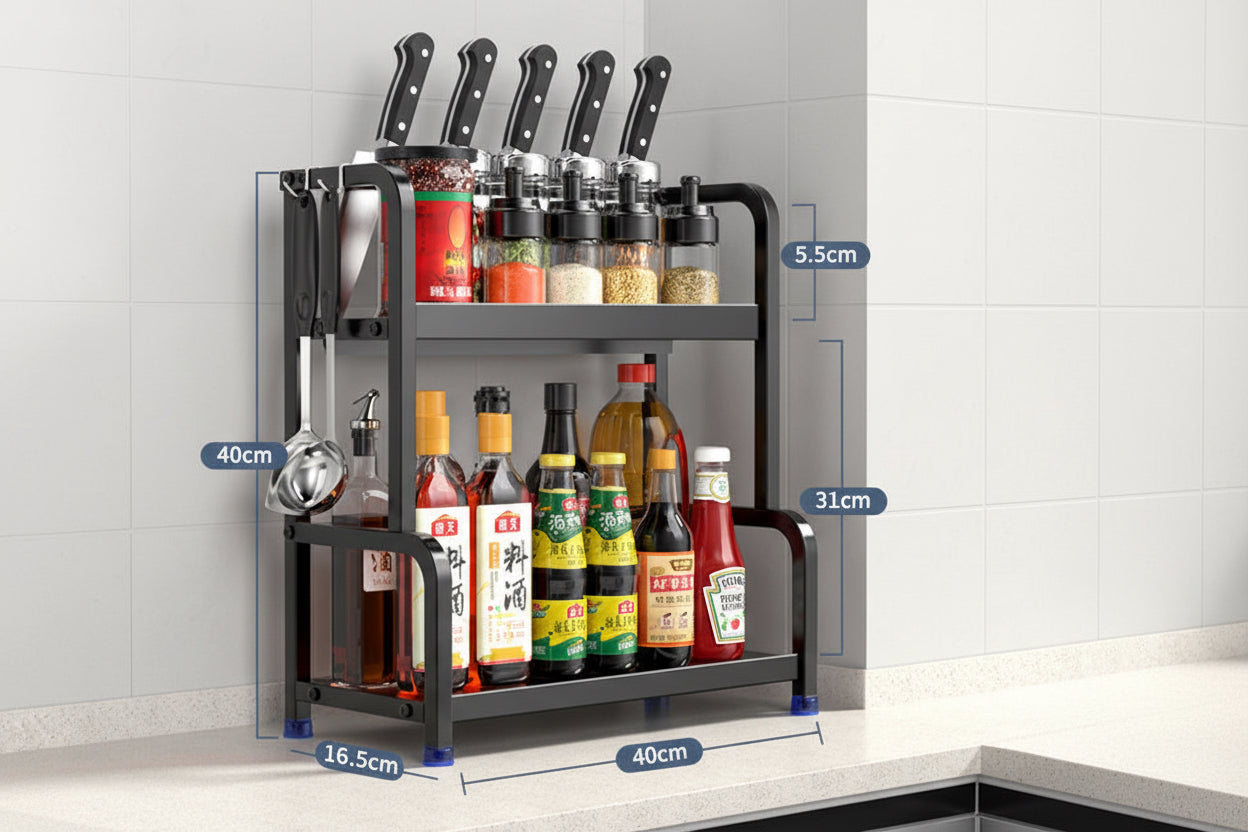 Multifunctional Kitchen Organizer Rack with Spice Shelves