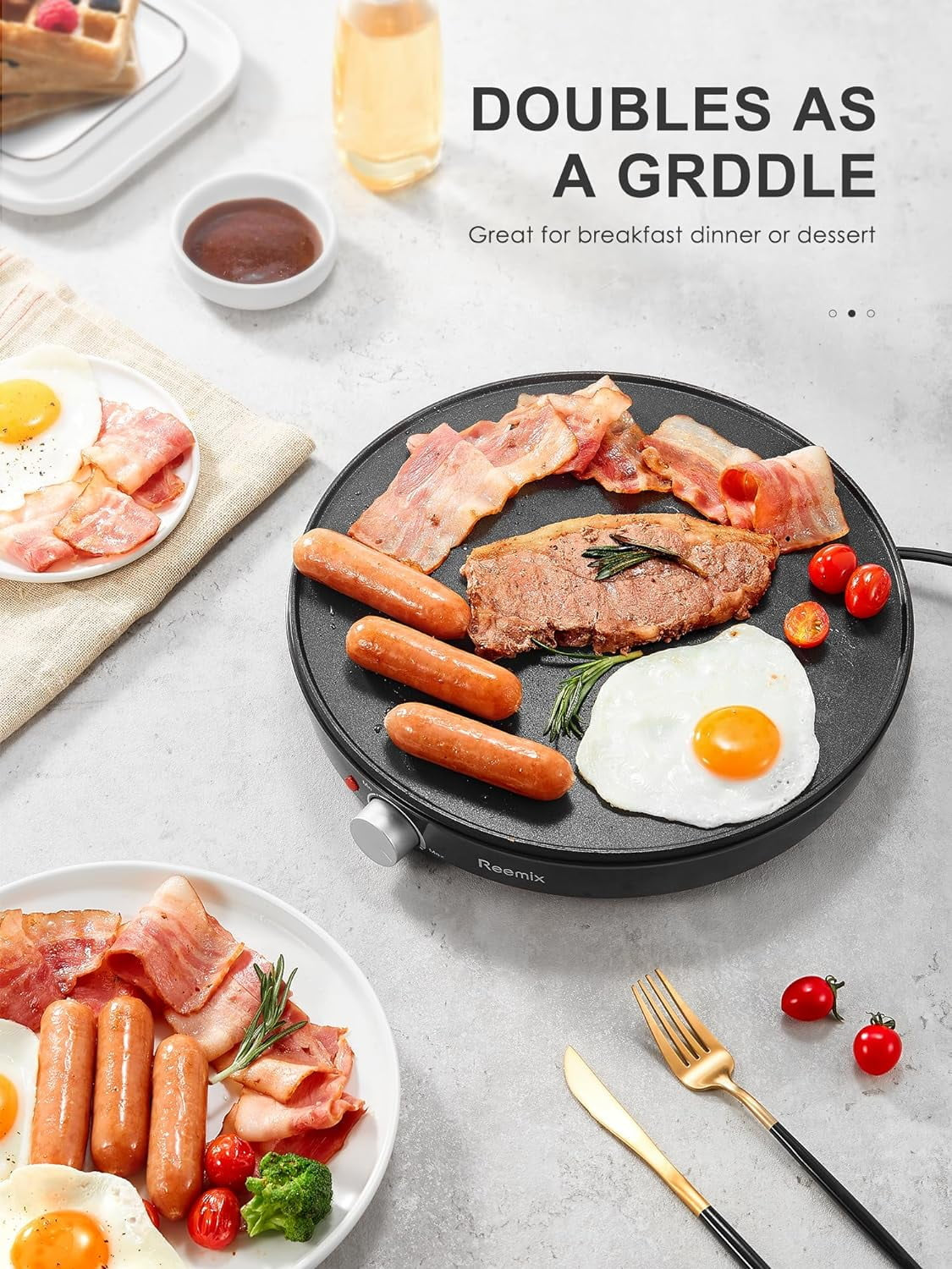 Crepe Maker Machine,  Nonstick 12” Electric Griddle, Compact Pancake Griddle Precise Temperature Control, Batter Spreader for Eggs, Pancakes, Includes Spatula, Spreader（Black）