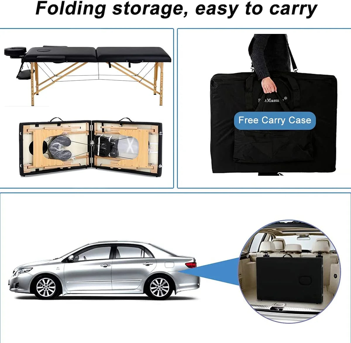 Professional Massage Table Portable Folding Massage Bed 73 Inch 2 Fold Height Adjustable Spa Bed W/Carry Case, 450 LBS, Black