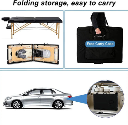 Professional Massage Table Portable Folding Massage Bed 73 Inch 2 Fold Height Adjustable Spa Bed W/Carry Case, 450 LBS, Black