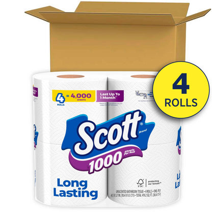 1000 Toilet Paper, 4 Rolls, 1,000 Sheets per Roll