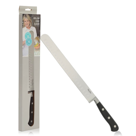 Martha Stewart Carverton 10" Hollow Edge Slicer Knife High Carbon Stainless Steel Kitchen Knives w/Black Triple Riveted Handle