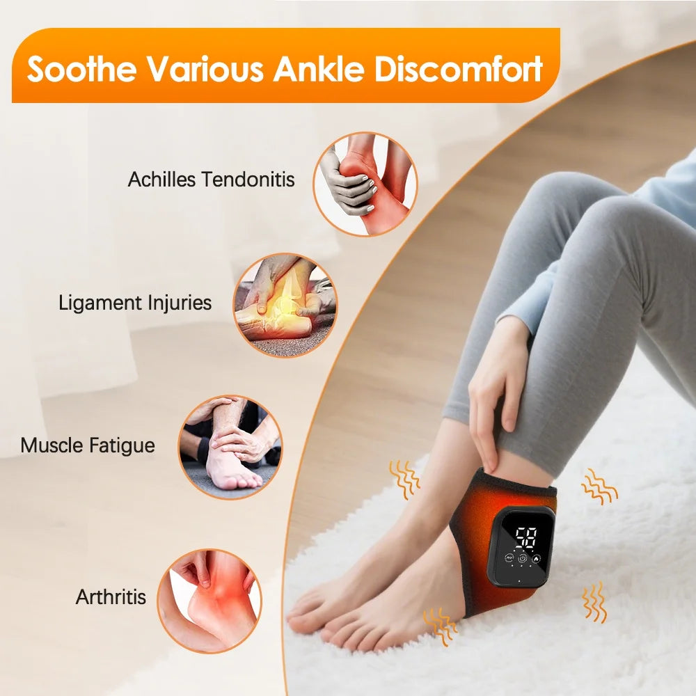Cordless Ankle Massager with Heat and Vibration,Usb Rechargeable Heating Ankle Wrap with Adjustable Straps,3 Heat Settings & Massage Modes,Portable Heated Ankle Brace for Foot Relaxation,1Pc
