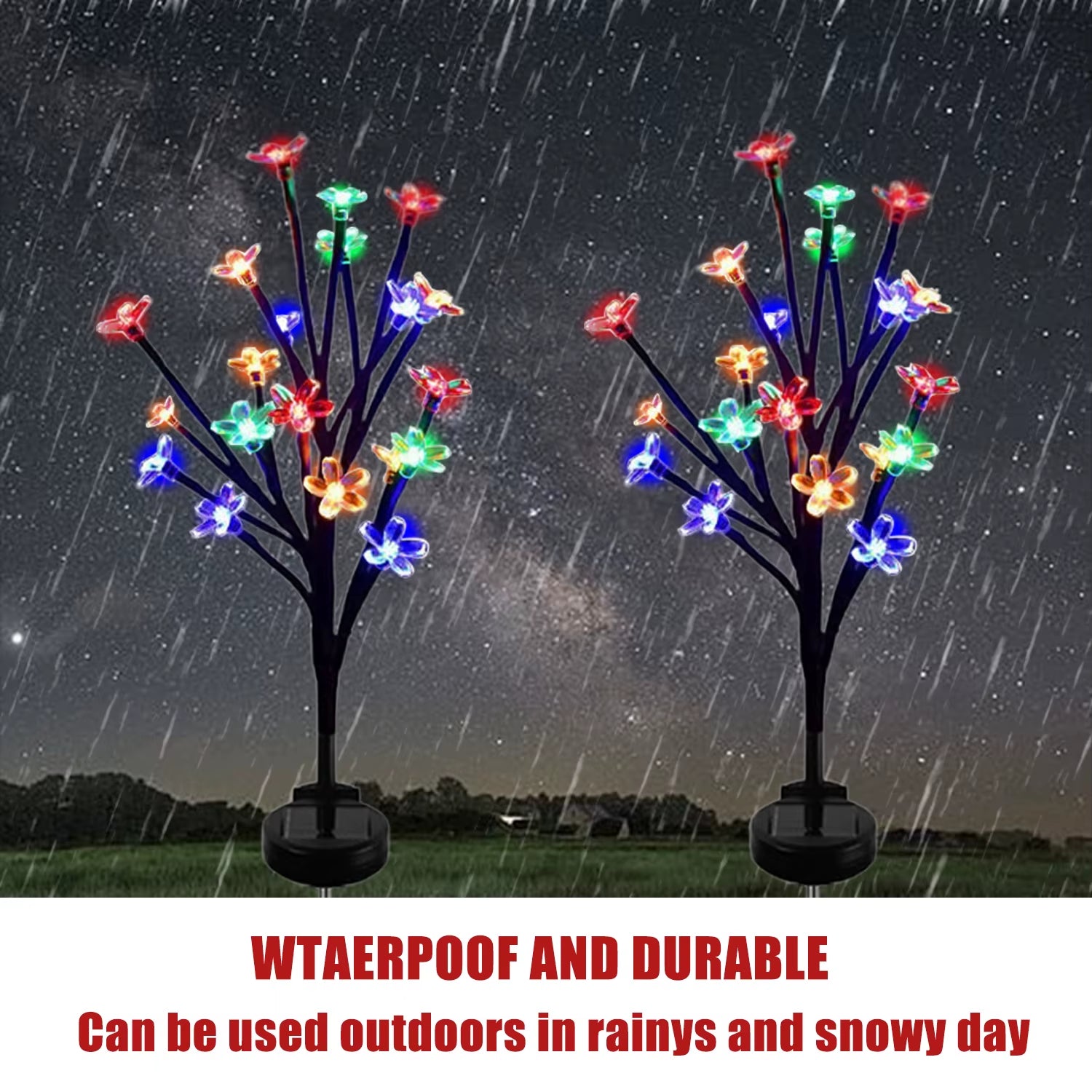 1 PC Solar Flower Pathway Lights Outdoor Sakura Tree Lighting 8 Modes Flush Mount Non-Detachable for Garden Lawn Patio Walkway