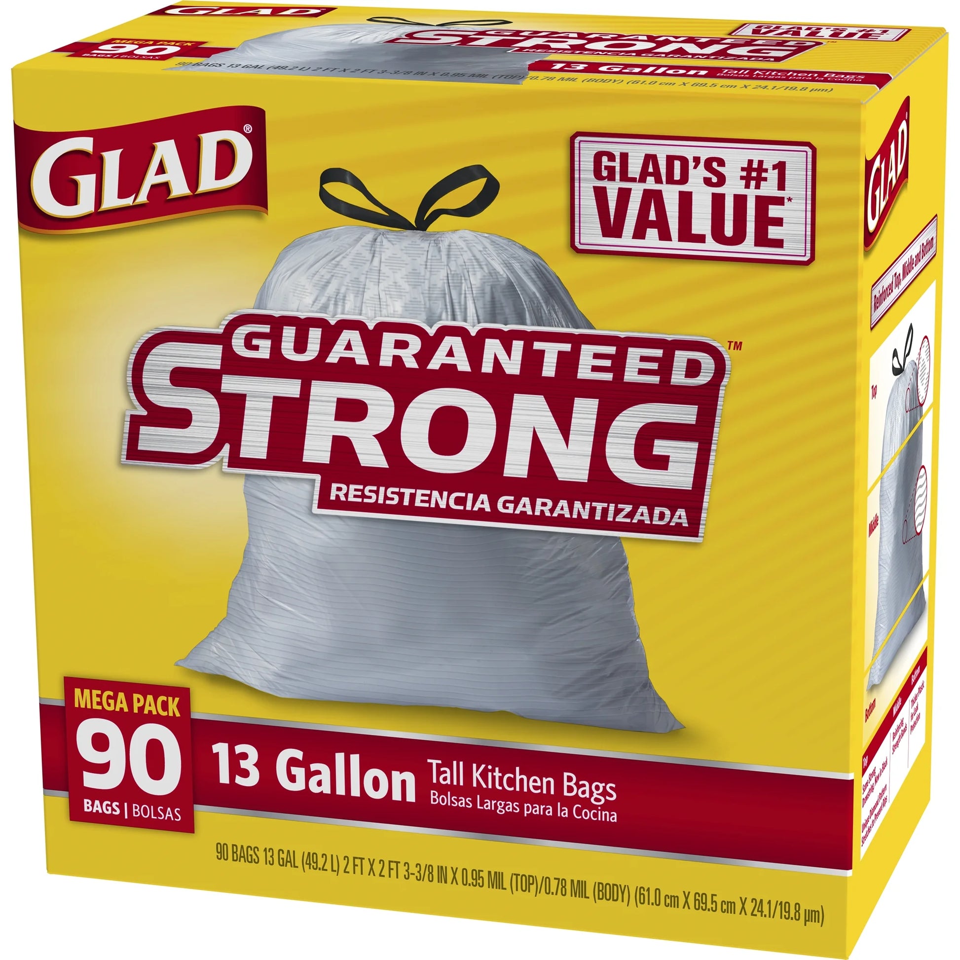 Guaranteed Strong Kitchen Bags Tall, 13 Gal, 90 Ct