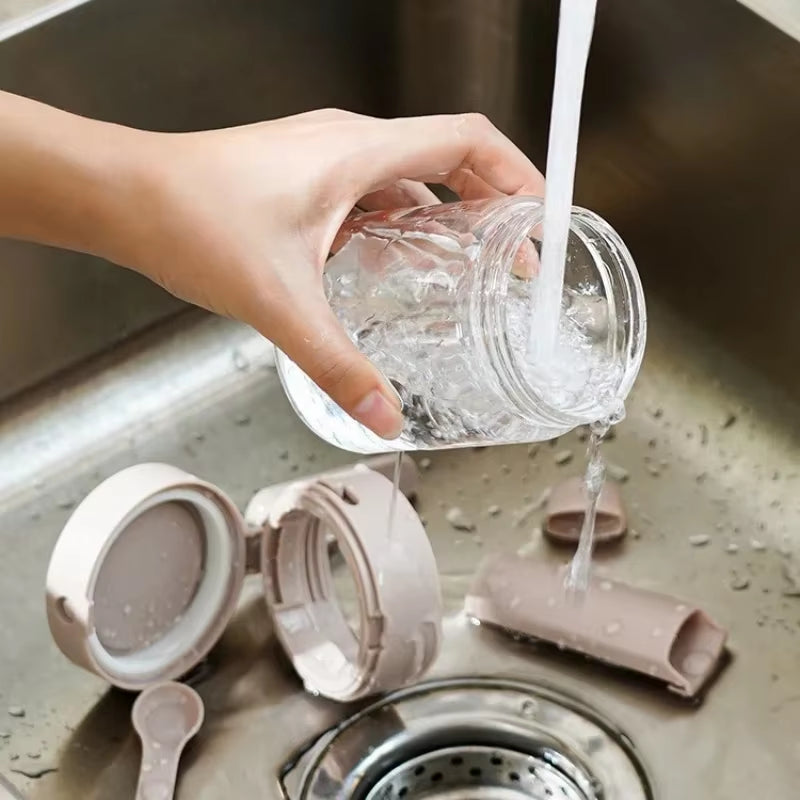 Household Kitchen Moisture-Proof Seasoning Jar Salt Container 2 in 1 Glass Spice Bottle Spoon Separation Glass Seasoning Can