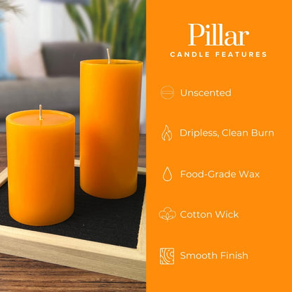 3X4 in Orange Pillar Candles - Set of 3 Fall Candles, Smooth Texture, Unscented, Dripless